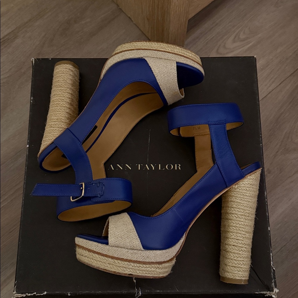 Ann Taylor Royal Blue Espadrille Platform Sandals with Ankle Strap - Picture 6 of 12